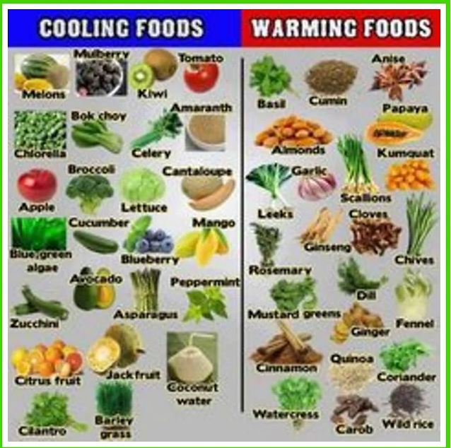 Cooling and warming healthy foods
