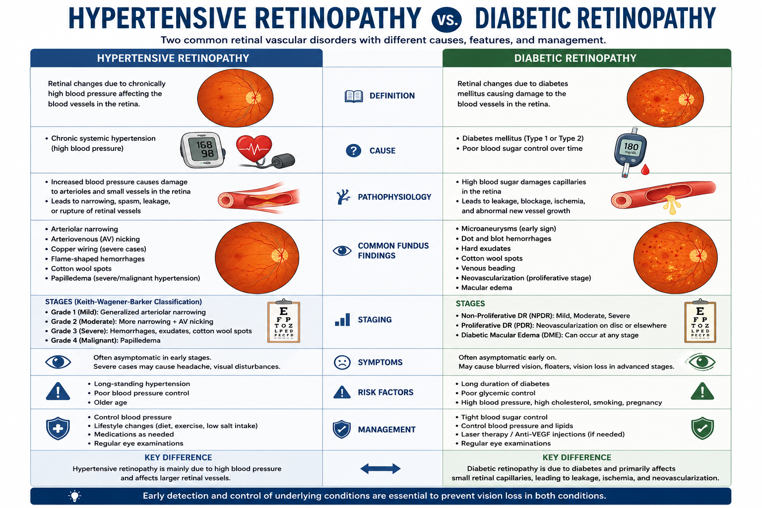 Differential diagnosis between Hypertensive Retinopathy vs. Diabetic Retinopathy